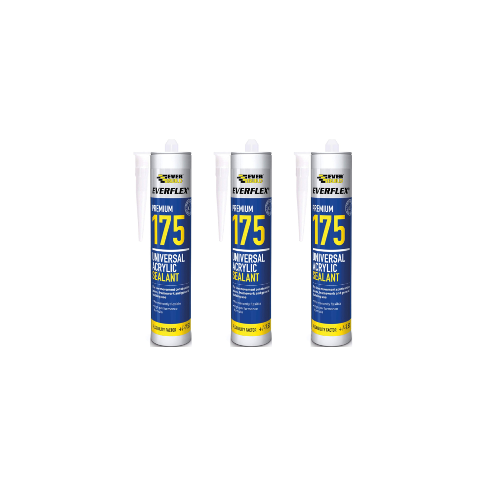 Everbuild 175 Universal Acrylic Sealant White 300ml - Pack of 3