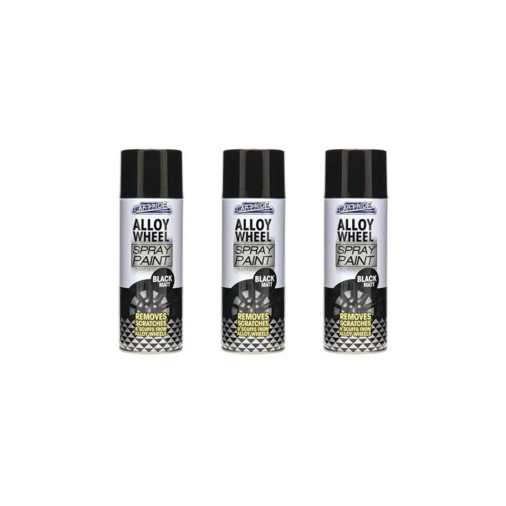 Car Pride 400ml High Grade Car Alloy Wheel Matt Black Fantastic Finish Surface Aerosol Spray Paint Can - Pack of 3