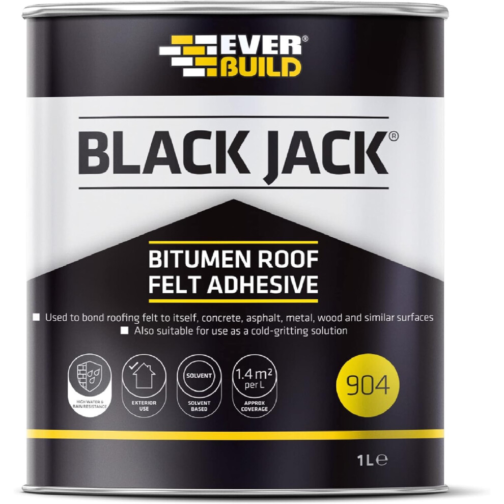 Everbuild Black Jack 904 Roof Felt Adhesive Ã¯Â¿Â½ High Strength Ã¯Â¿Â½ Black Ã¯Â¿Â½ 1 Litre  486992