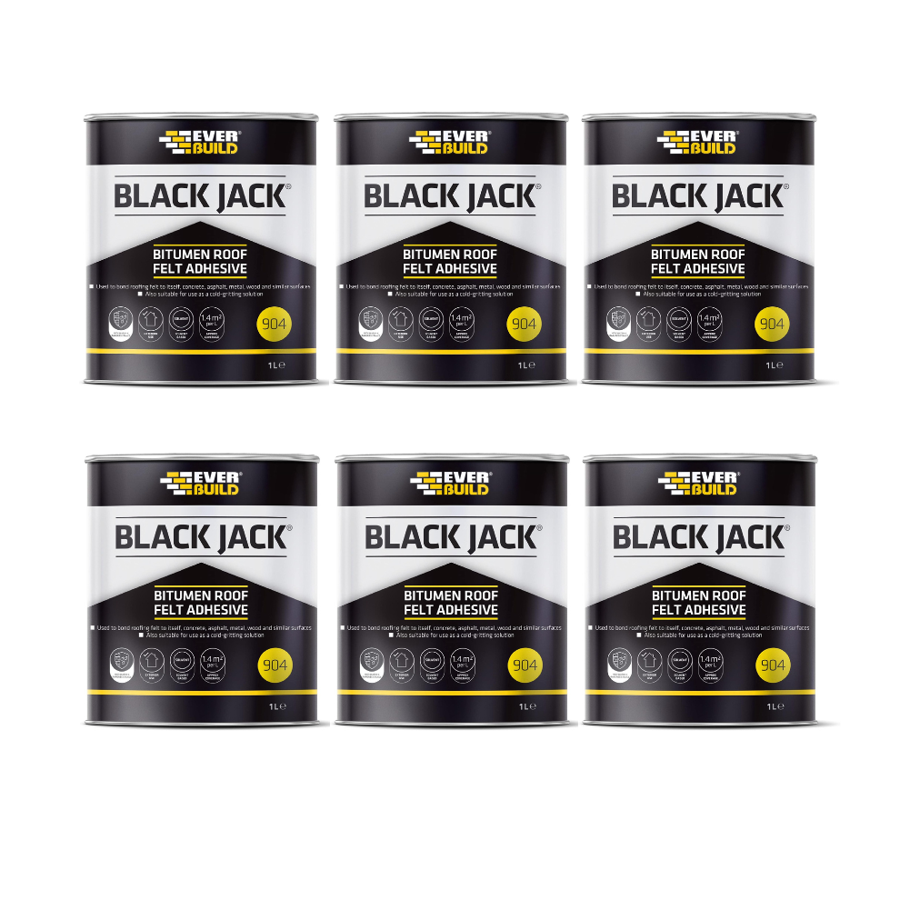 Everbuild Black Jack 904 Roof Felt Adhesive Ã¯Â¿Â½ High Strength Ã¯Â¿Â½ Black Ã¯Â¿Â½ 1 Litre  486992 - Pack of 6