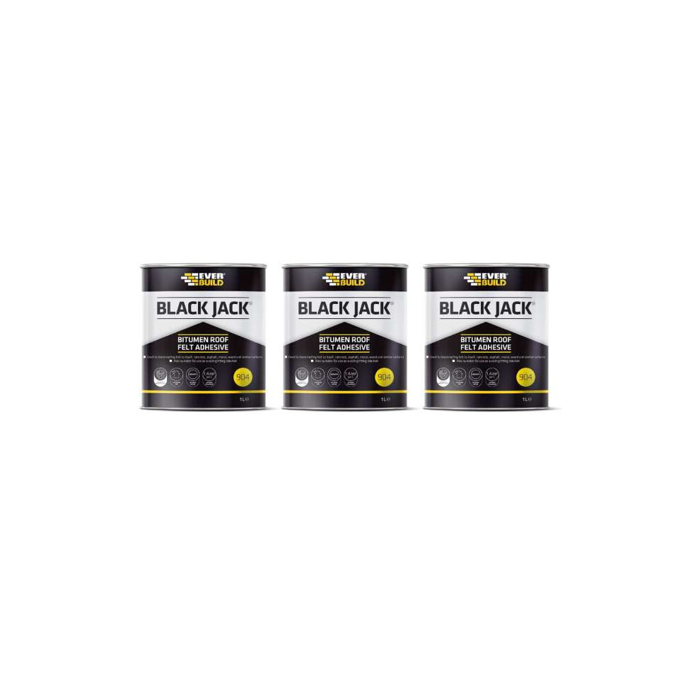 Everbuild Black Jack 904 Roof Felt Adhesive Ã¯Â¿Â½ High Strength Ã¯Â¿Â½ Black Ã¯Â¿Â½ 1 Litre  486992 - Pack of 3