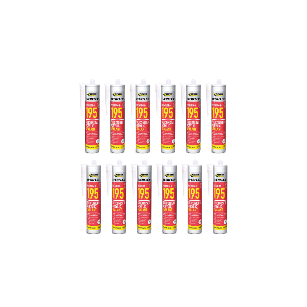 Everbuild Everflex 195 Premium+ Siliconised Acrylic Sealant, White 300 ml - Pack of 12