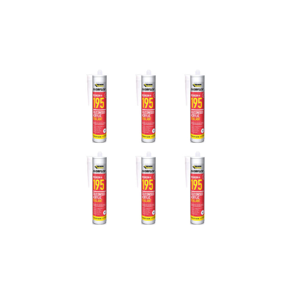 Everbuild Everflex 195 Premium+ Siliconised Acrylic Sealant, White 300 ml - Pack of 6