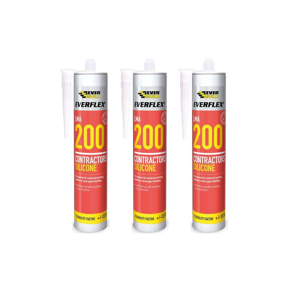 Everbuild Everflex 200 Contractors LMA Silicone Sealant, White 295 ml - Pack of 3