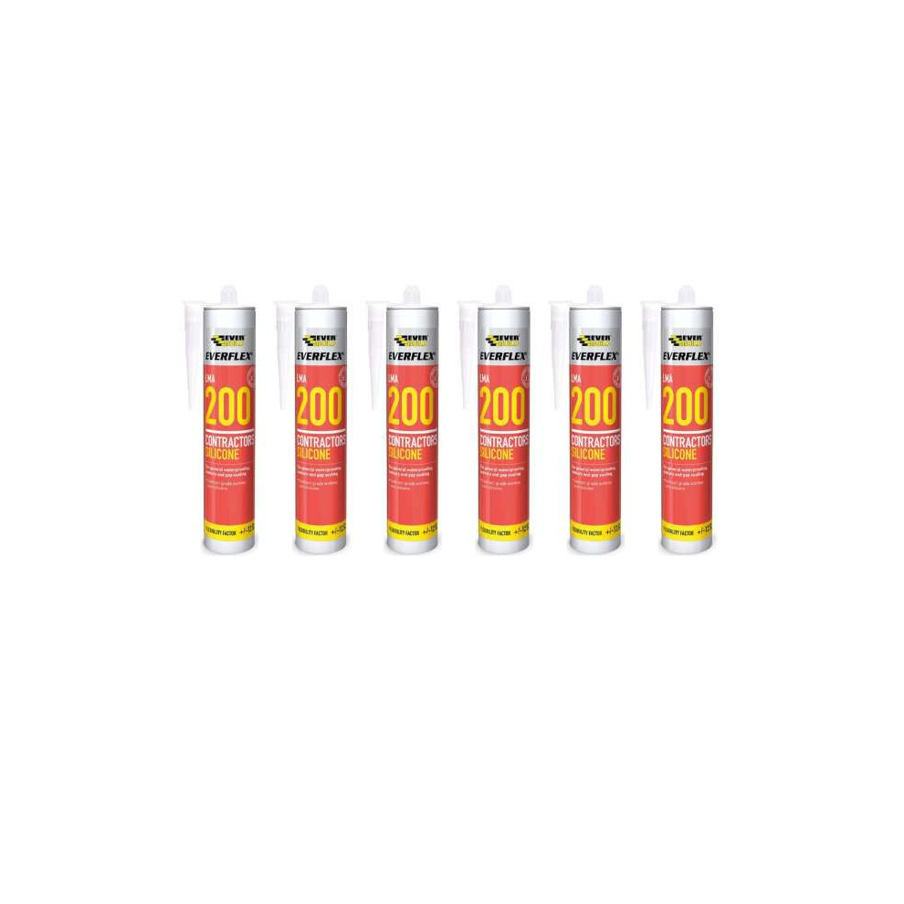 Everbuild Everflex 200 Contractors LMA Silicone Sealant, White 295 ml - Pack of 6