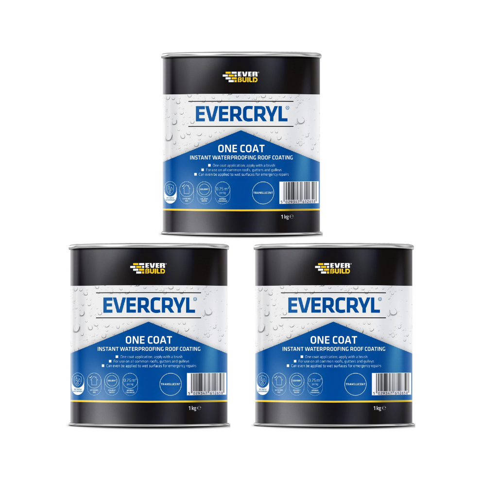 Everbuild Evercryl One Coat Instant Waterproofing Clear 1kg   484621 - Pack of 3