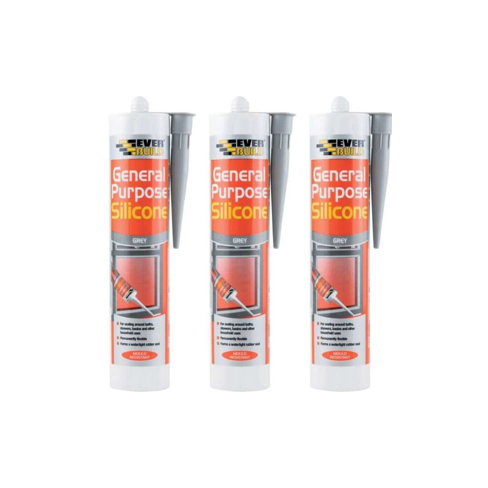 Everbuild General Purpose Silicone Sealant Grey 280ml - Pack of 3