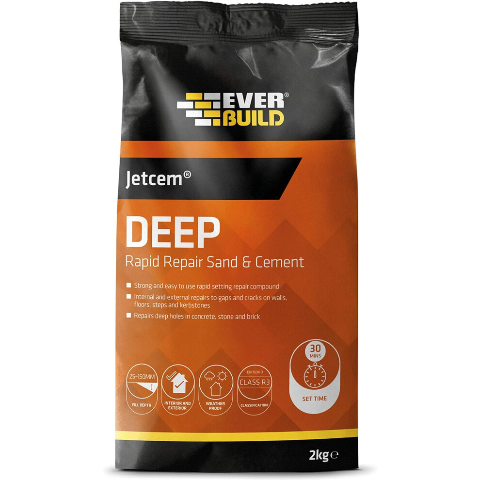 Everbuild Jetcem Deep Rapid Repair Sand and Cement, Grey, 2 kg  620326