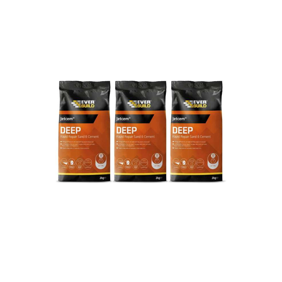 Everbuild Jetcem Deep Rapid Repair Sand and Cement, Grey, 2 kg  620326 - Pack of 3