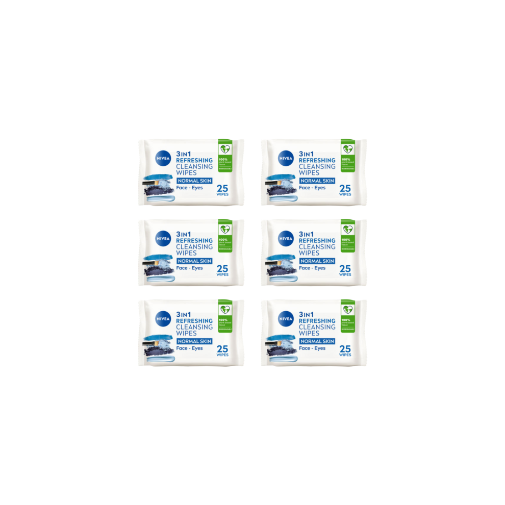 Nivea 3 In 1 Refreshing Cleansing Wipes 25 Wipes - Pack of 6