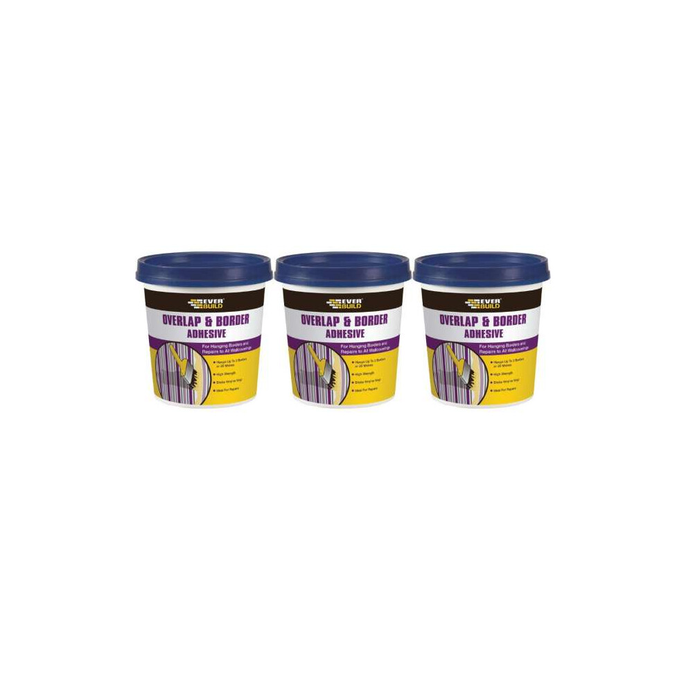 Everbuild Ready Mixed Overlap and Border Adhesive  Ready to Use White 500g Tub   488616 - Pack of 3