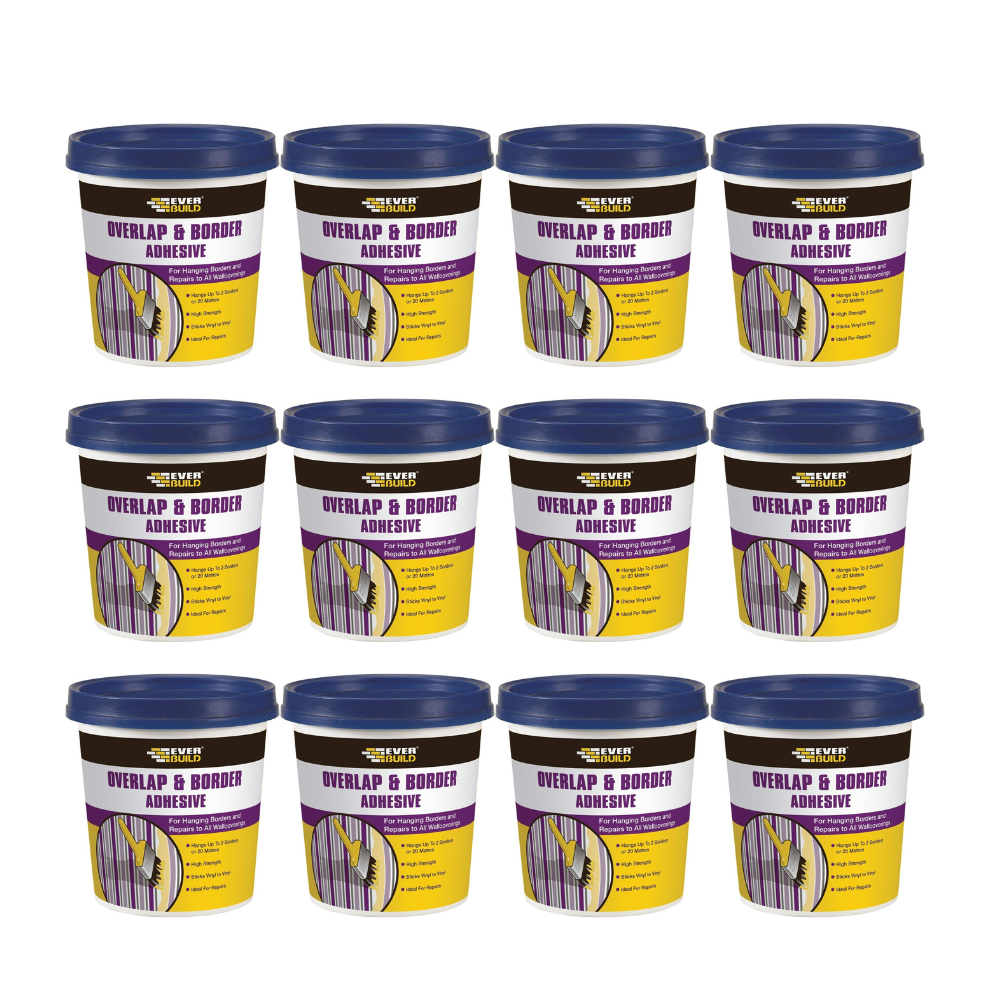 Everbuild Ready Mixed Overlap and Border Adhesive  Ready to Use White 500g Tub   488616 - Pack of 12