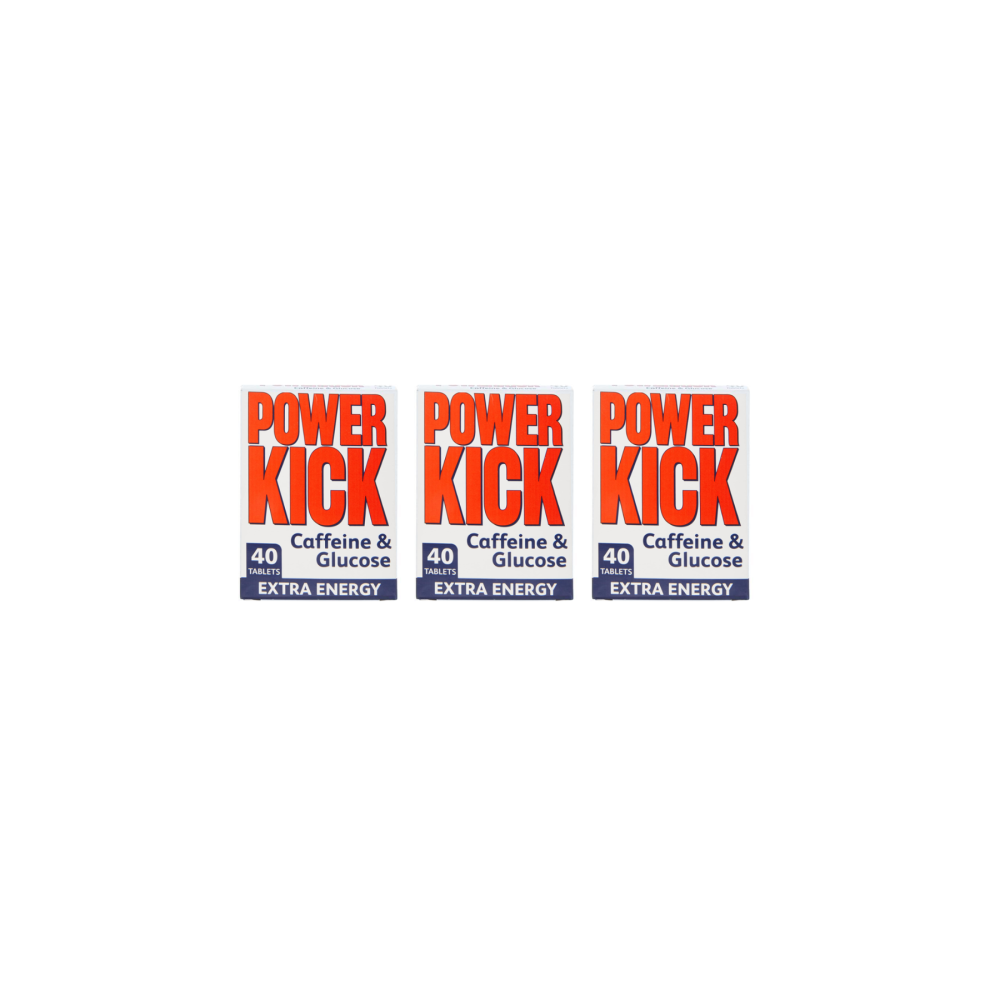 Power Kick Tablets Caffeine & Glucose 40 Tablets - Pack of 3