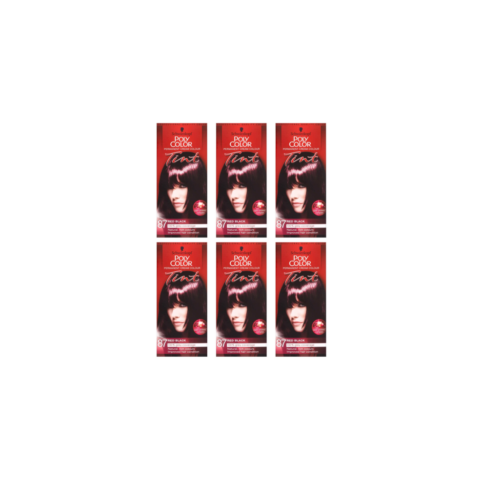 Schwarzkopf Poly Color Permanent Cream Colour 87 Red Black - Pack of 6