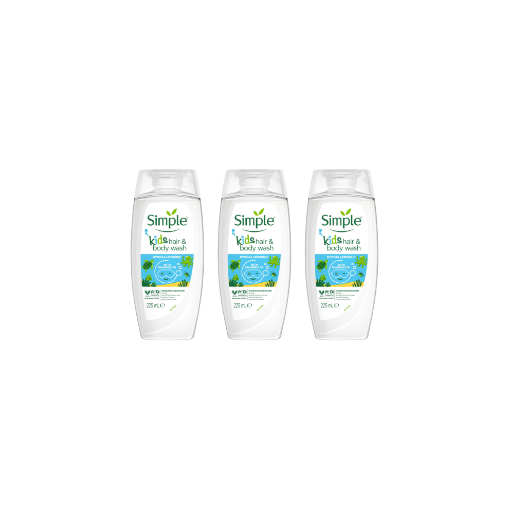 Simple Kids Hair And Body Wash Hypoallergenic 225ml - Pack of 3