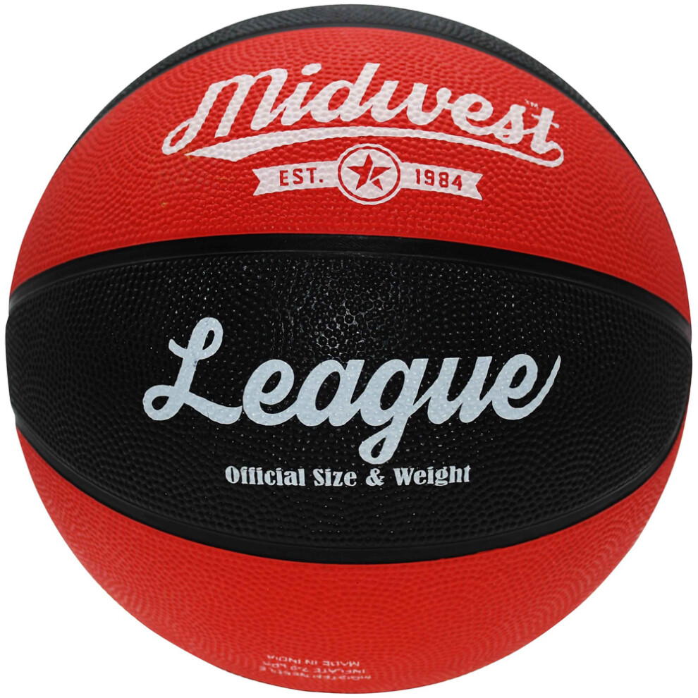 Size 5 Red & Black League Basketball Ball - High Grip Rubber Durable Outdoor