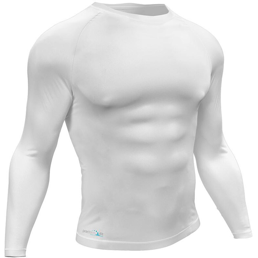 L - WHITE Junior Long Sleeve Baselayer Compression Shirt - Unisex Training Top