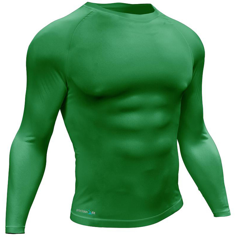 M - GREEN Adult Long Sleeve Baselayer Compression Shirt Unisex Training Gym Top