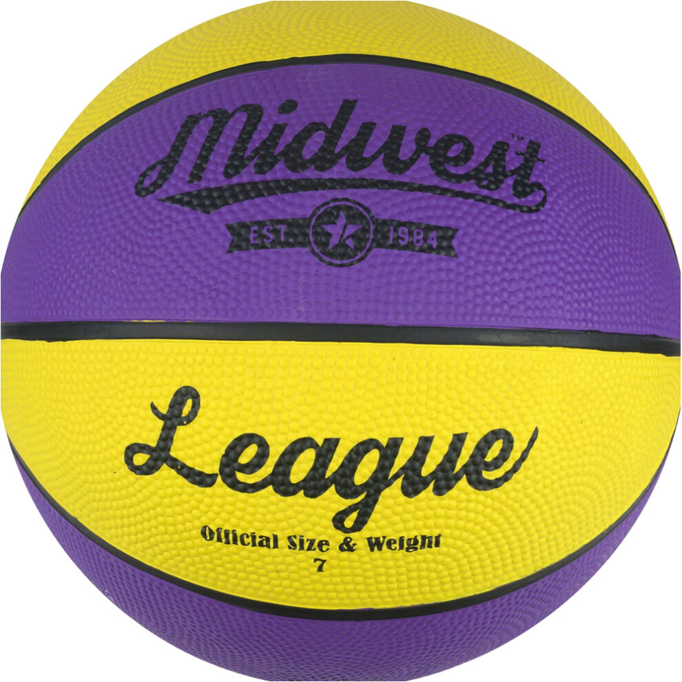 Size 7 Yellow & Purple League Basketball Ball - High Grip Rubber Durable Outdoor