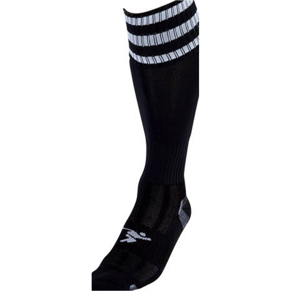 ADULT Size 7-11 Pro 3 Stripe Football Socks - BLACK/WHITE - Contoured Ankle