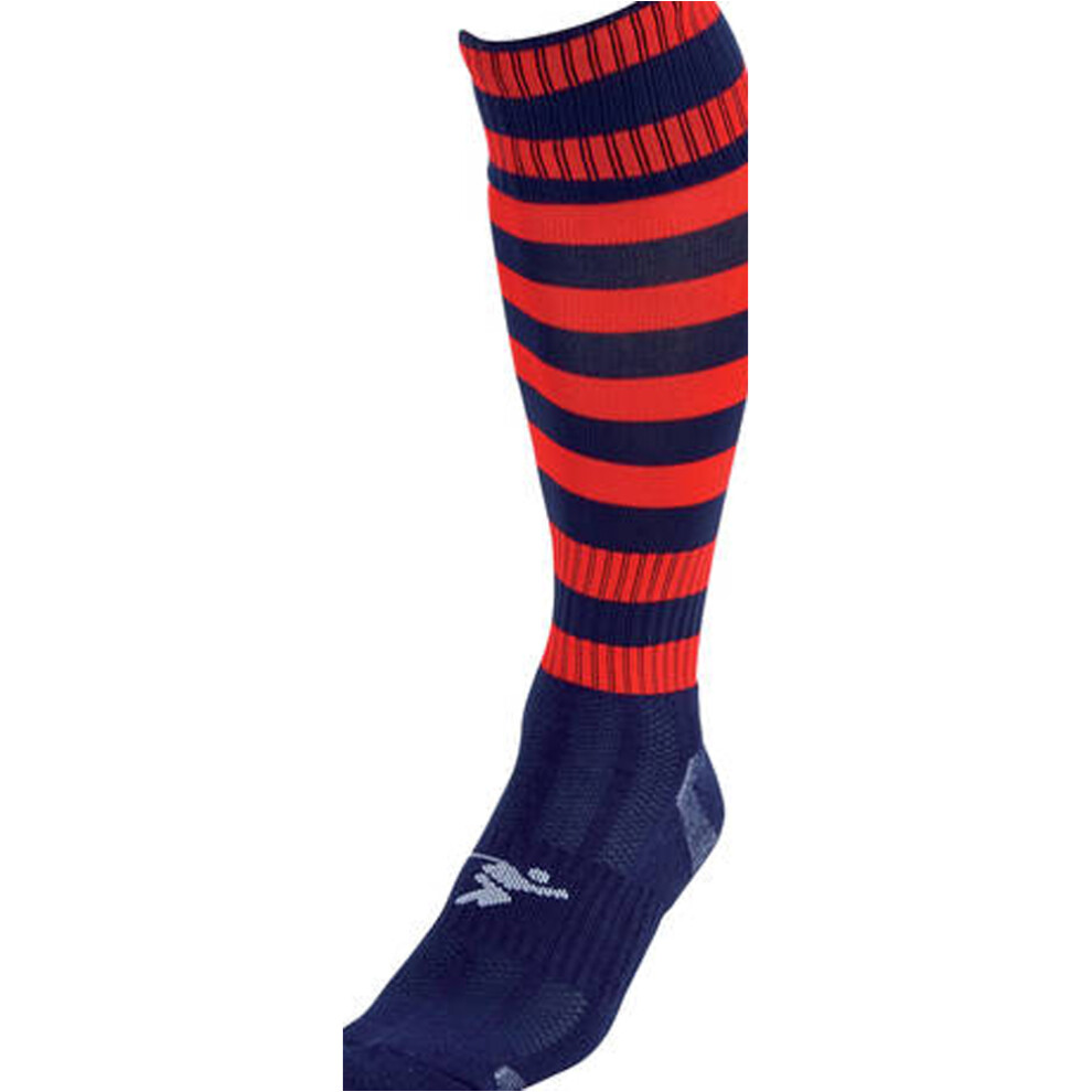 JUNIOR Size 3-6 Hooped Stripe Football Socks - NAVY/RED - Contoured Ankle