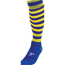 JUNIOR Size 3-6 Hooped Stripe Football Socks - ROYAL BLUE/YELLOW Contoured Ankle