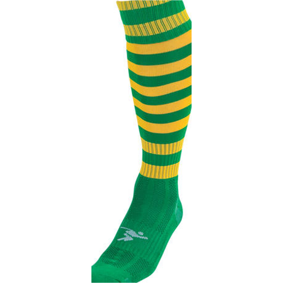 JUNIOR Size 3-6 Hooped Stripe Football Socks - GREEN/GOLD Contoured Ankle