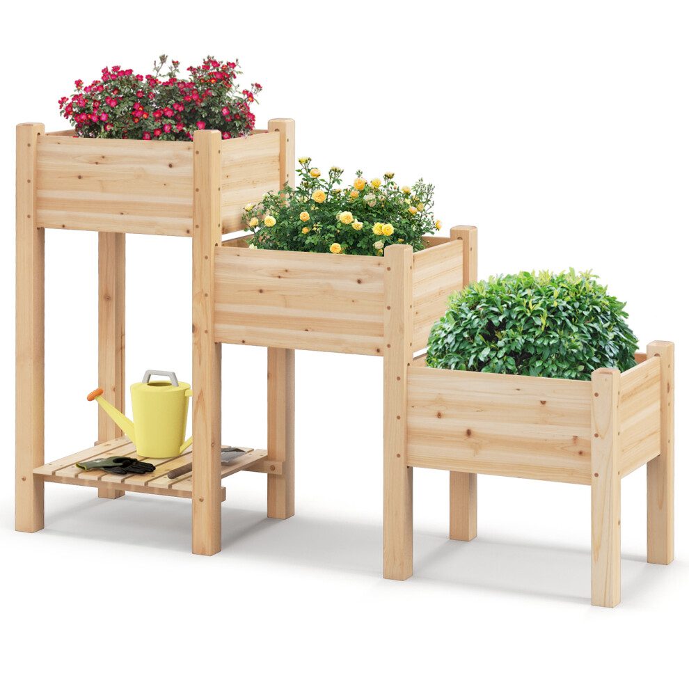 3 Wooden Raised Garden Bed 3-Tier Planter Boxes W/ Drainage Hole