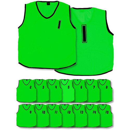 Loops 15 PACK 2-3 Years Infant Sports Training Bibs - Numbered 1-15 GREEN Plain Vest