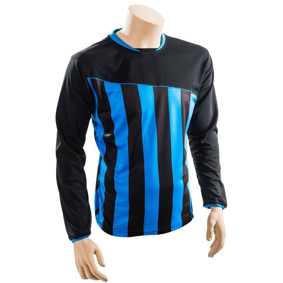 L ADULT Valencia Stripe Long Sleeve PLAIN Football Shirt - BLACK/BLUE 42-44