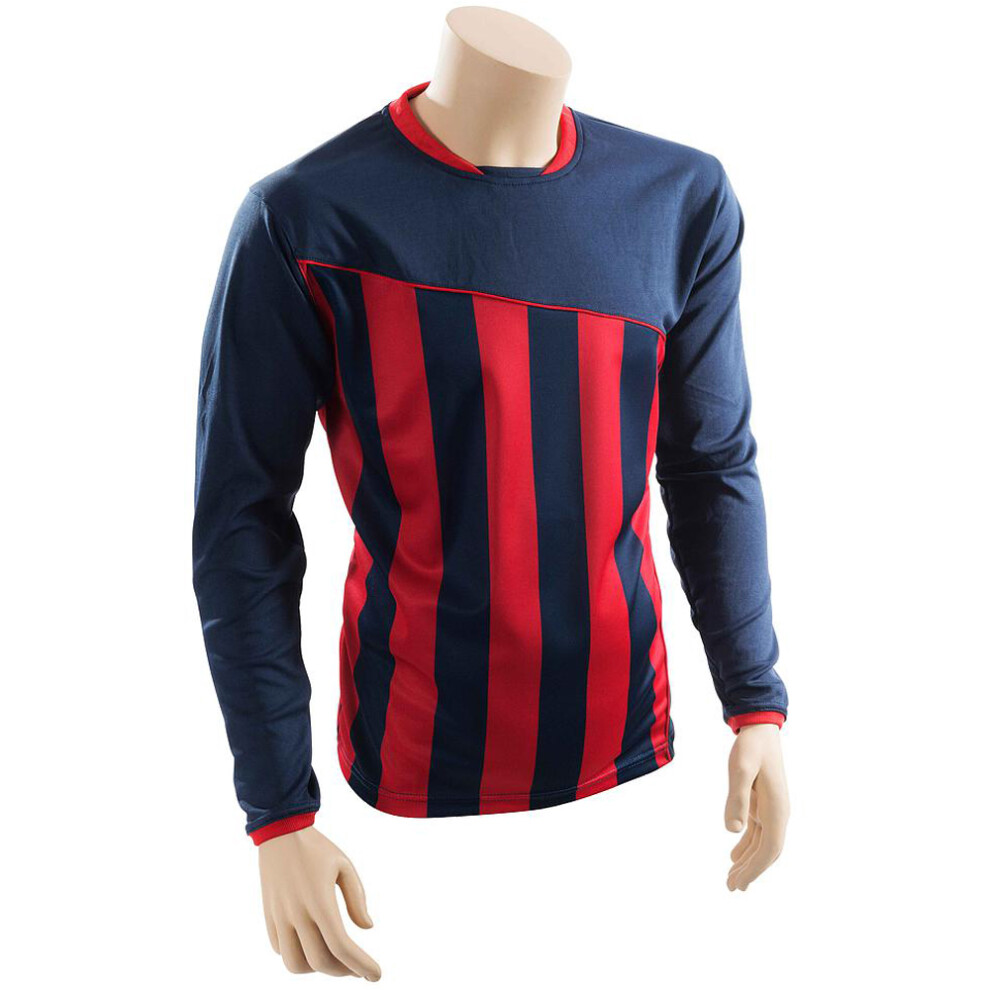 L ADULT Valencia Stripe Long Sleeve PLAIN Football Shirt - NAVY/RED 42-44"