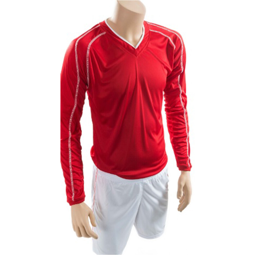 L ADULT Long Sleeve Marseille Shirt & Short Set - RED/WHITE 42-44" Football Kit