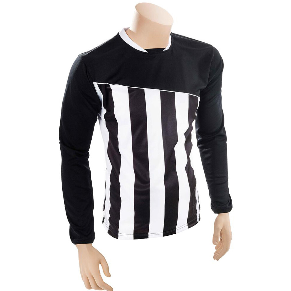 L JUNIOR Valencia Stripe Long Sleeve PLAIN Football Shirt - BLACK/WHITE 30-32"