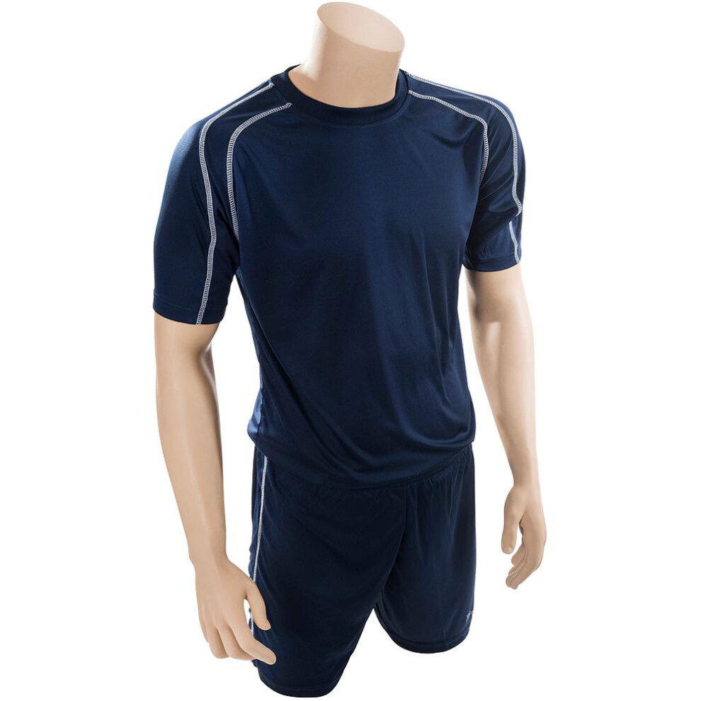 L JUNIOR Short Sleeve Training Shirt & Short Set NAVY/WHITE PLAIN Football Kit