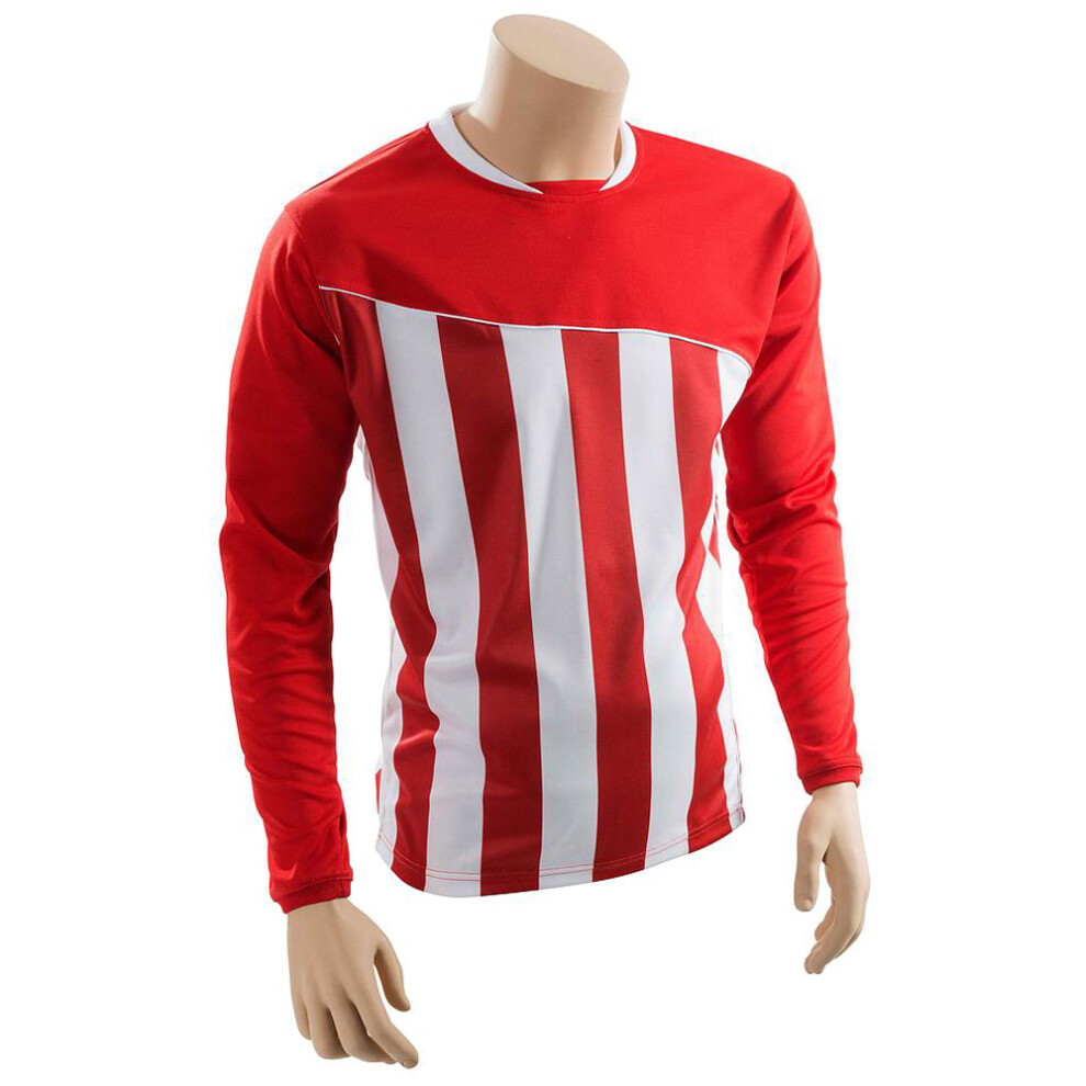 M ADULT Valencia Stripe Long Sleeve PLAIN Football Shirt - RED/WHITE 38-40"