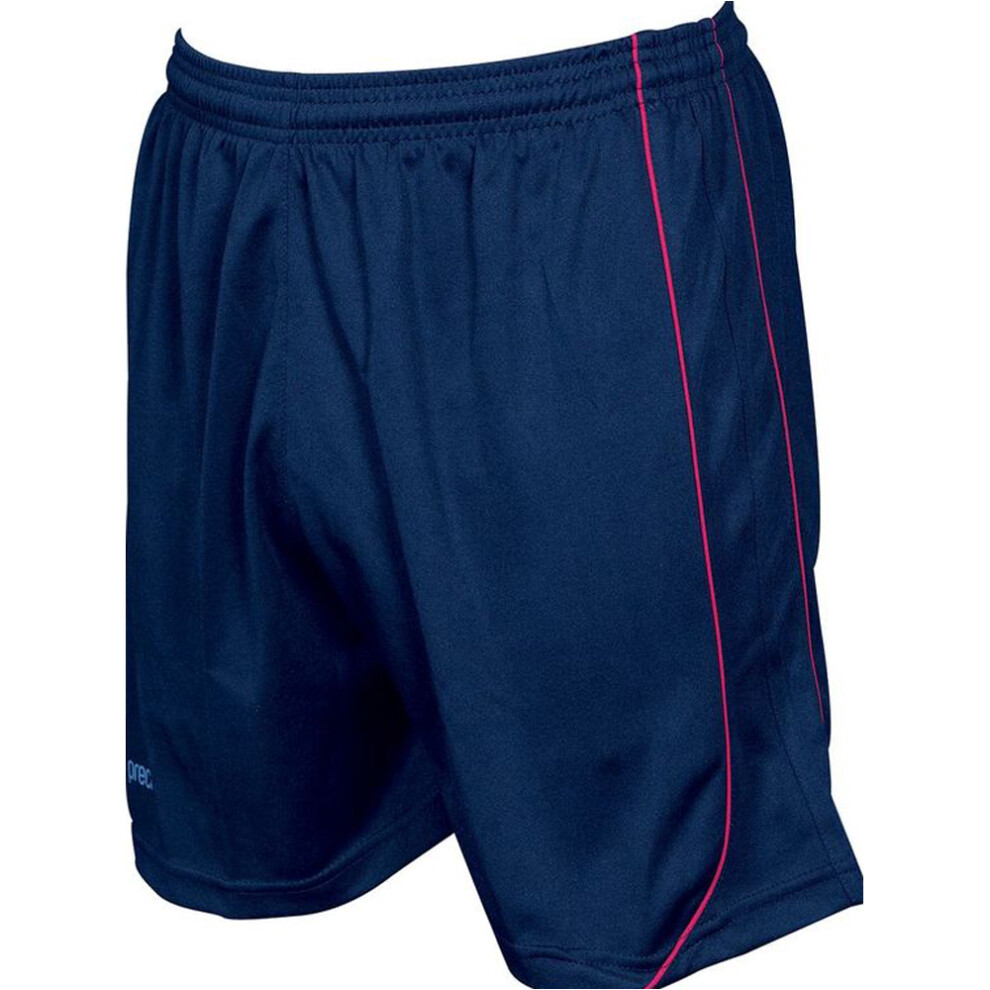 M/L JUNIOR Elastic Waist Football Gym Training Shorts - Plain NAVY/RED 26-28"