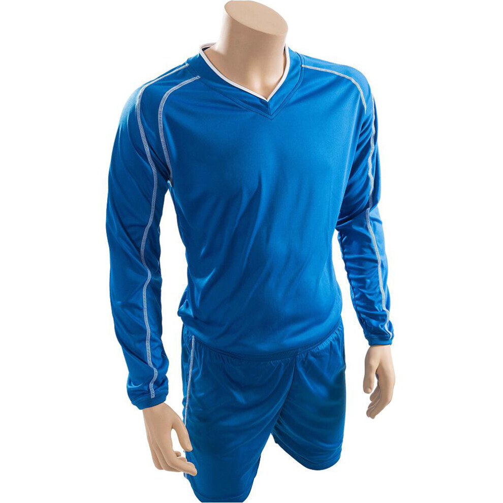 S ADULT Long Sleeve Marseille Shirt & Short Set - BLUE/WHITE 34-36" Football Kit