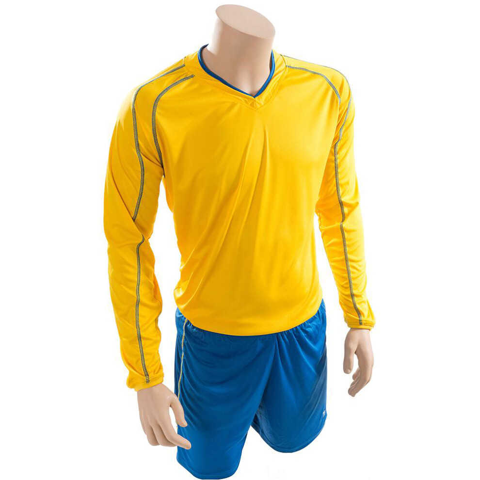 S ADULT Long Sleeve Marseille Shirt & Short Set YELLOW/BLUE 34-36" Football Kit