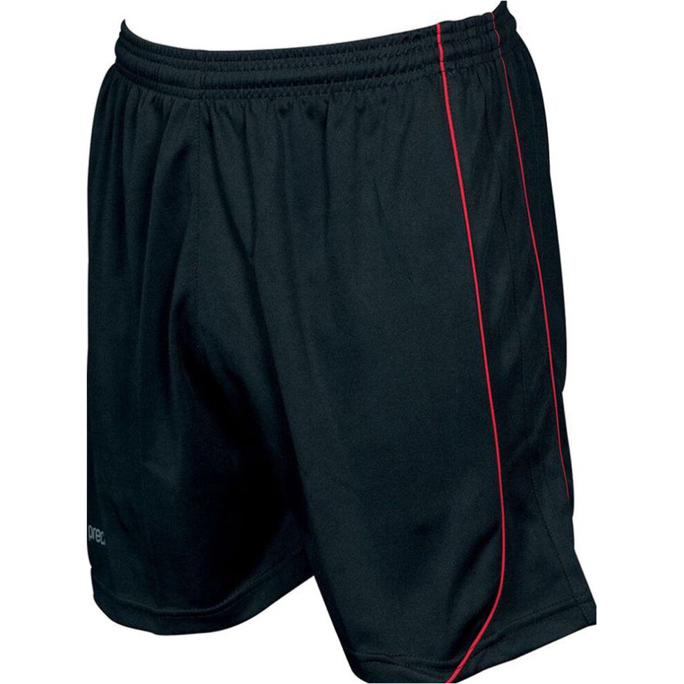 XL ADULT Elastic Waist Football Gym Training Shorts - Plain BLACK/RED 42-44"