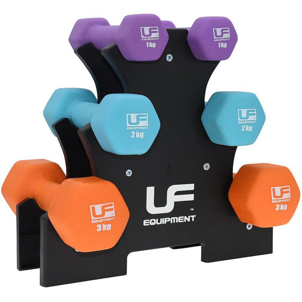 3 Pairs - 1 2 & 3KG Dumbbell Tree Set & Stand - Light Home Weight Gyn Workout