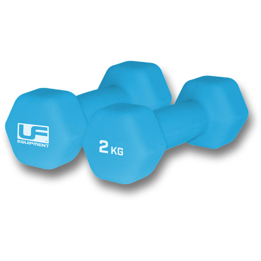 Dumb-Bell Pair - 2x 2kg Blue Dumbbells - Neoprene Coated Slip Free Gym Workout