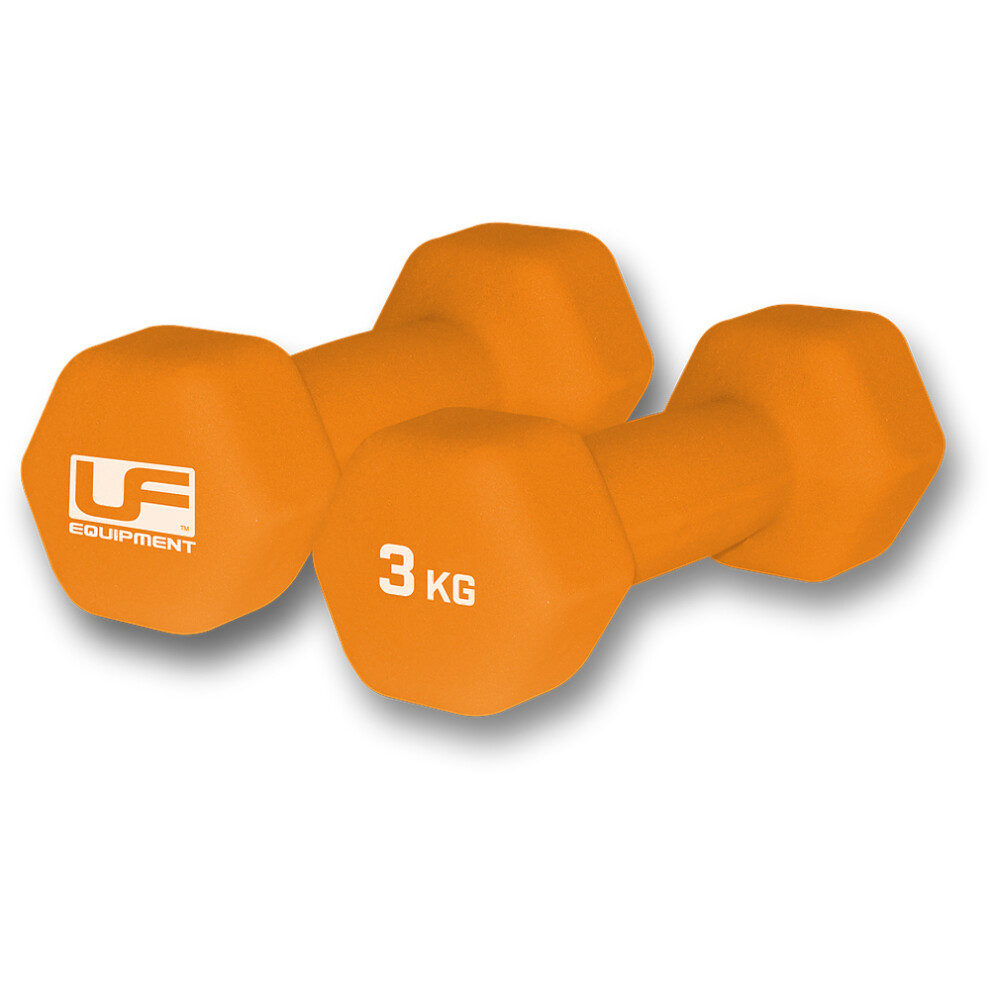 Dumb-Bell Pair - 2x 3kg Orange Dumbbells - Neoprene Coated Slip Free Gym Workout