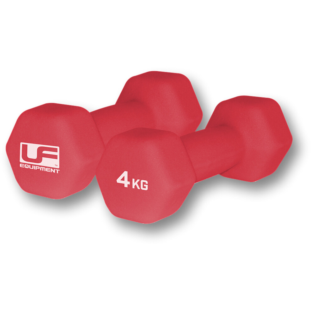 Dumb-Bell Pair - 2x 4kg Red Dumbbells - Neoprene Coated Slip Free Gym Workout