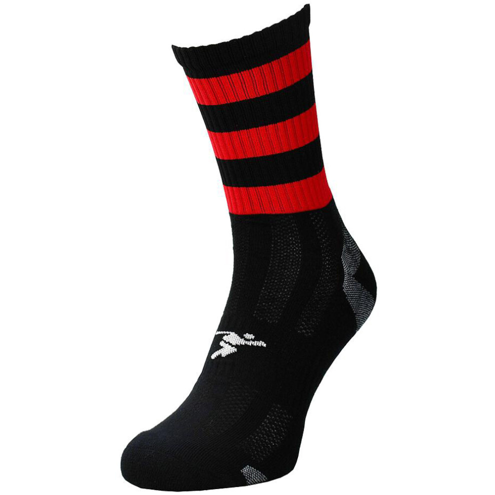 JUNIOR Size 3-6 Hooped Stripe Football Crew Socks BLACK/RED Training Ankle