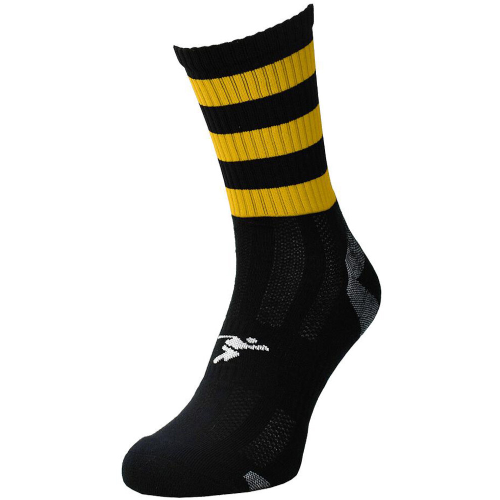JUNIOR Size 3-6 Hooped Stripe Football Crew Socks BLACK/AMBER Training Ankle-image-OPC-PDNSC6R-NEW