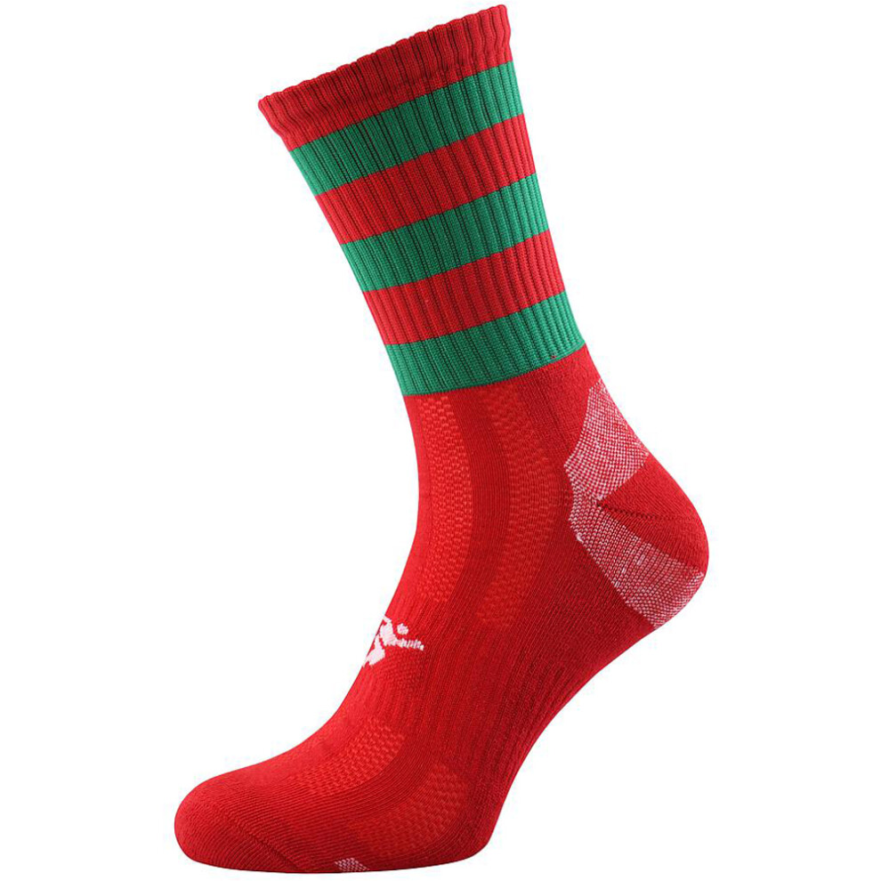 JUNIOR Size 3-6 Hooped Stripe Football Crew Socks RED/GREEN Training Ankle