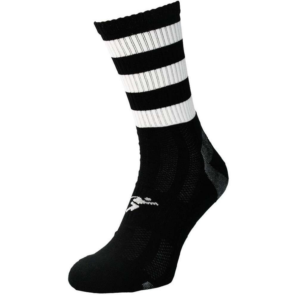 ADULT Size 7-11 Hooped Stripe Football Crew Socks BLACK/WHITE Training Ankle