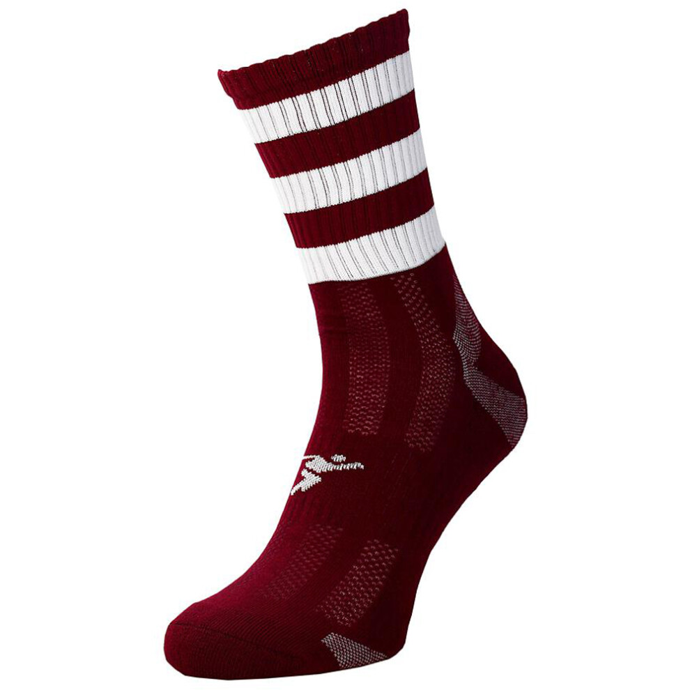 ADULT Size 7-11 Hooped Stripe Football Crew Socks MAROON/WHITE Training Ankle-image-OPC-PDNSC7G-NEW