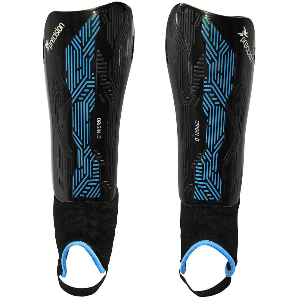 S - Football Shin Pads & Ankle Guards BLACK/CYAN High Impact Slip On Leg Cover