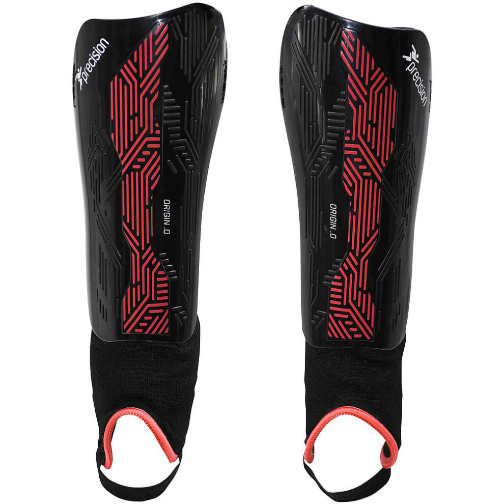 M - Football Shin Pads & Ankle Guards BLACK/RED High Impact Slip On Leg Cover